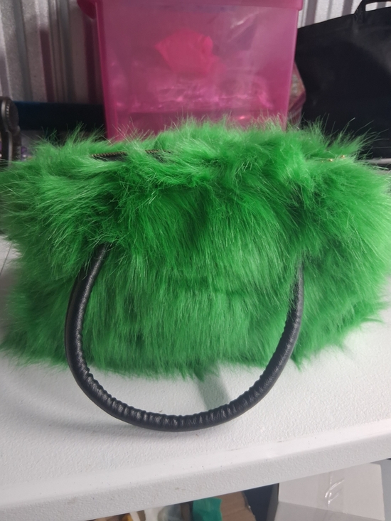 Handbags - Green Faux Fur Handbag with Black Handles